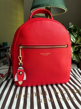 Henri Bendel About Town Red Pebbled Leather Mini Backpack/Shoulder Bag